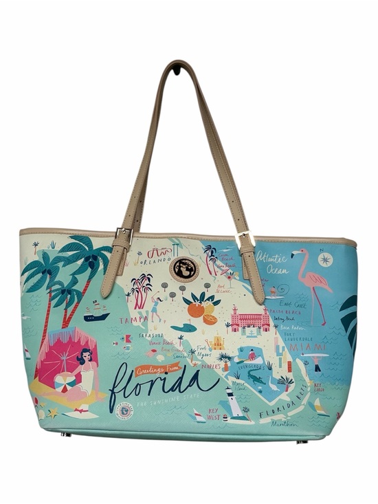 Spartina 449 Handbags - Spartina 449 Aqua Florida Map Tote with Tan Straps- Excellent condition